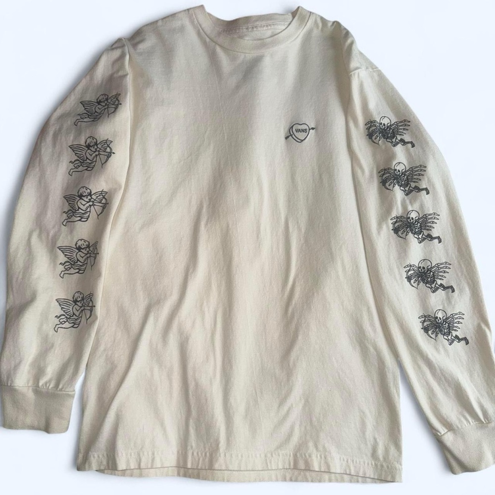 Vans love hate long sleeve shirt in seedpearl with ribbed crew neckline & cuffs